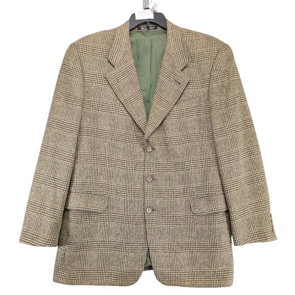 Bill Robin Son Brown Plaid Tweed Blazer Men's 42L Silk Wool Sports Coat Jacket - Picture 1 of 10